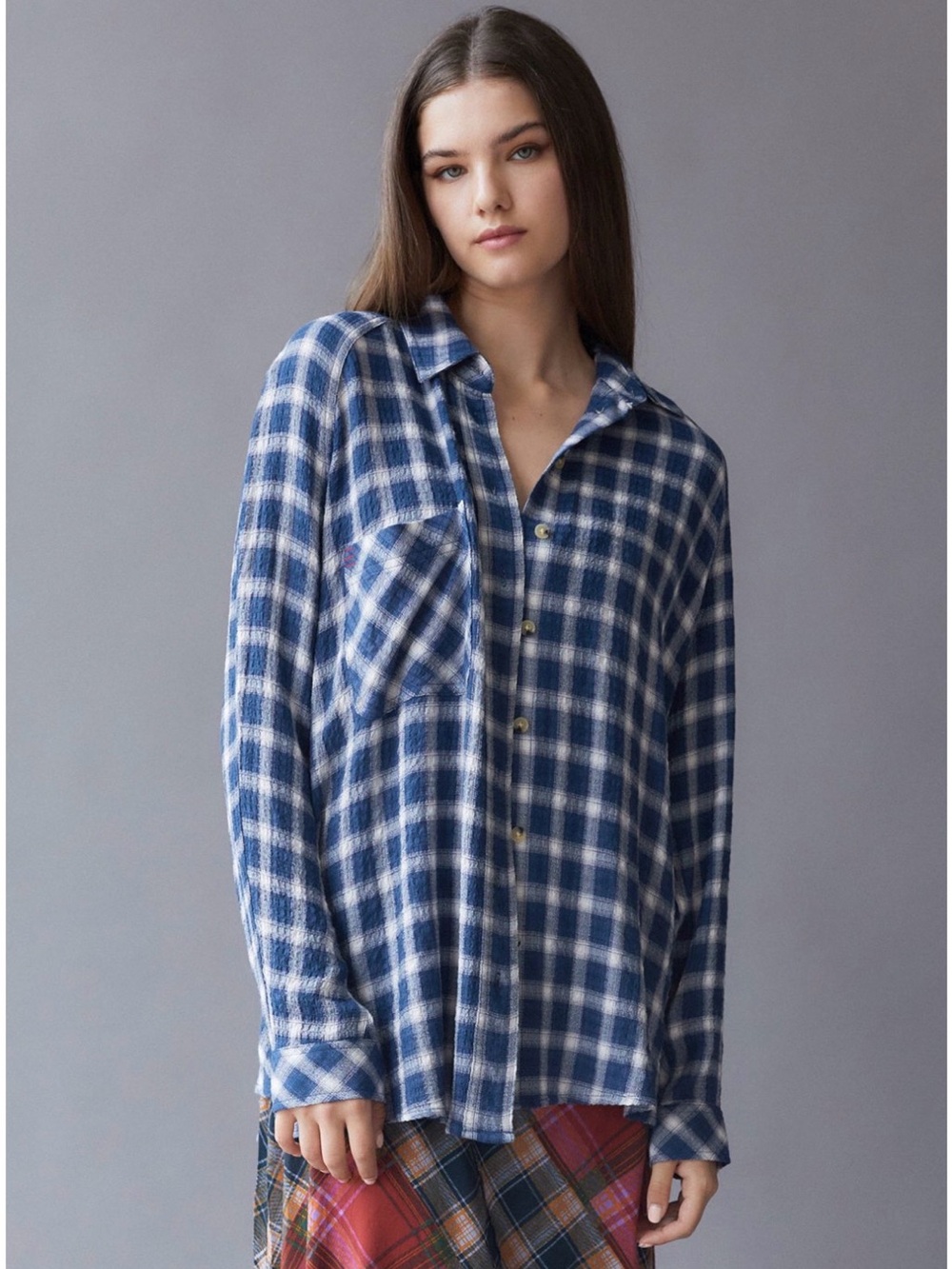 BDG Blue and White Plaid Button-Down Shirt